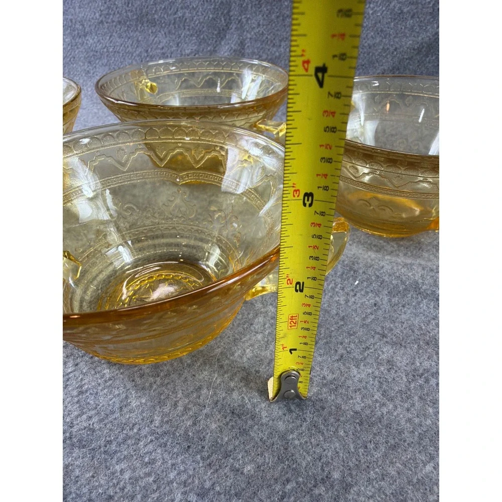 Federal Glass Patrician Spoke Bouillon Cups Set 4 Amber Depression Glass Vintage